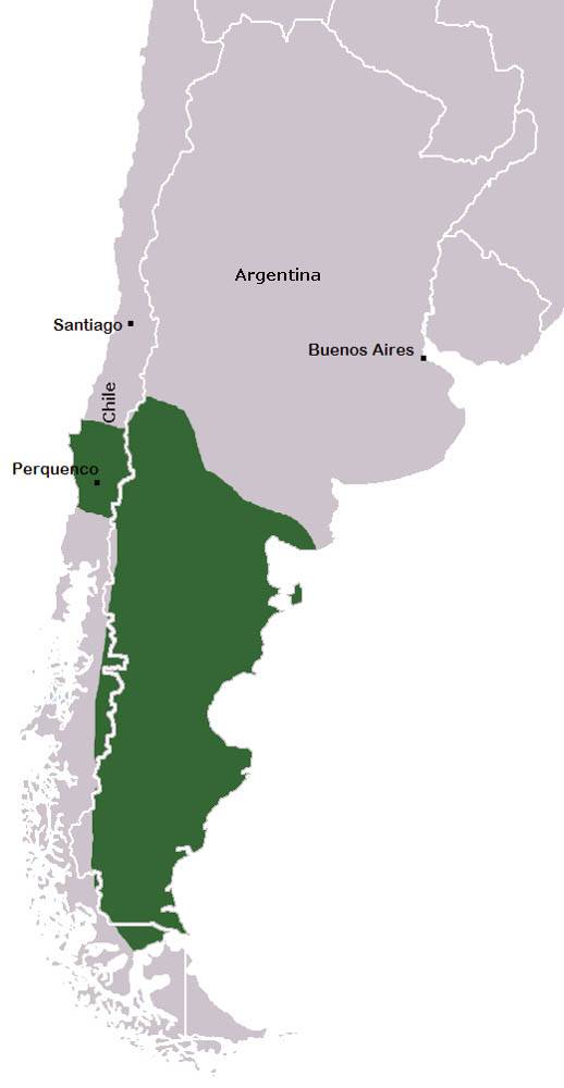 Território do 'Reino da Araucania e Patagônia', proclamado pelo francês Orélie de Tounens em 1860 (imagem da Internet)